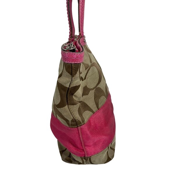 2009 COACH Signature Collection Khaki Pink Stripe Tote F13548 NO TAG - Picture 2 of 13